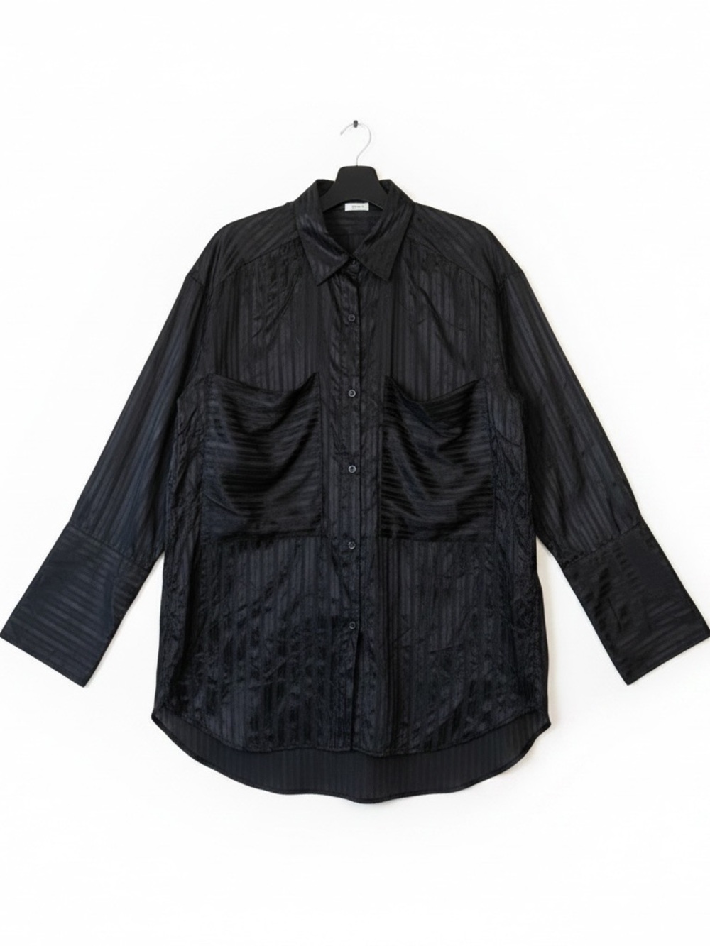 Aritzia Wilfred Zelie Silk Satin Stripe Shirt V Black Buttons Blouse Long Sleeve - Picture 2 of 16